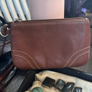 brown leather coach wristlet EUC